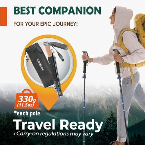 TREKOLOGY Trekking Poles – Collapsible Hiking Poles with Cork Handle - Ultralight Folding Walking Poles for Women & Men, Lightweight Aluminum Hiking Sticks & Walking Sticks (Black with Blue) — view 5