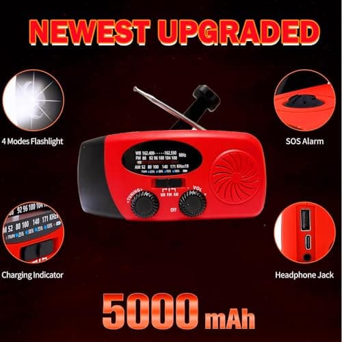 5000mAh Wind Up Solar Radio, Emergency Crank Weather Radio, FM/AM Radios — view 3