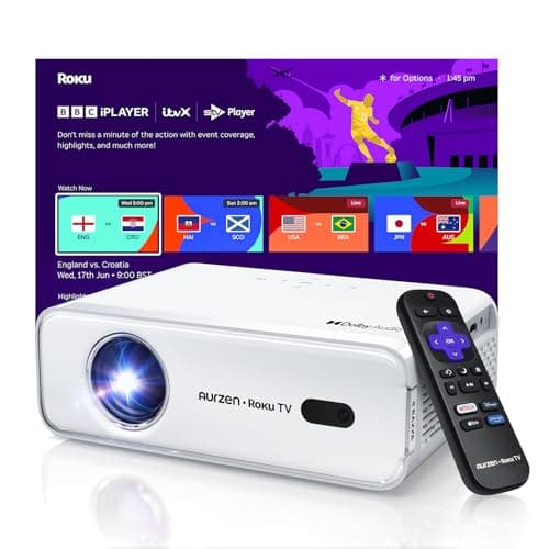 Aurzen Roku TV Smart Projector Bundle with Travel Carrying Case, 1080P FHD, Dolby Audio, Auto Focus & Keystone, Protective Pouch for Bedroom, Outdoor & Travel — view 2