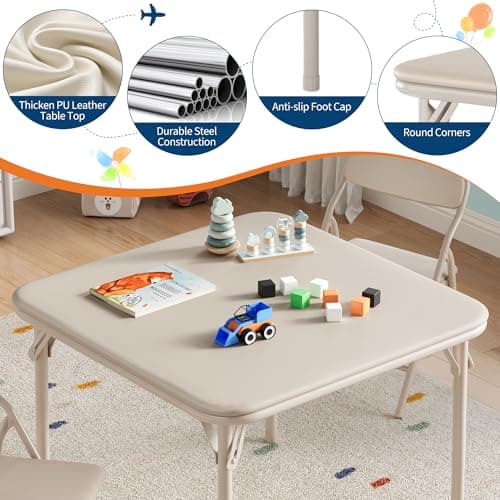 Aptliton 3-Piece Kids Folding Table and Chairs Set, Beige — view 3
