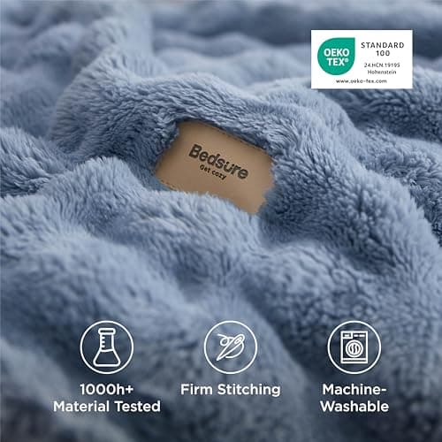 Bedsure Bubble Fleece Throw Blanket - Lightweight, Ashley Blue, 130x170cm — view 5