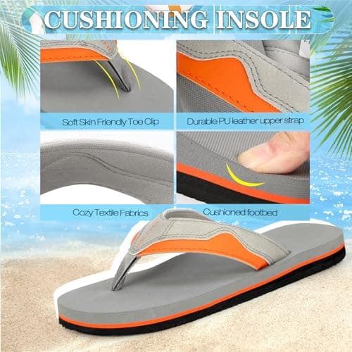 HAOLIRA Flip Flops Men Arch Support Summer Beach Travel Orthotic Walking Thong Sandals Non Slip Lightweight Comfortable Outdoor Pool Shoes UK Size 8-13 (04 Orange/Grey 46/US 12) — view 4