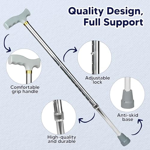 Adjustable Walking Stick for Men & Women Aluminum Walking Cane-Lightweight Support for Disabled and Elderly Users with Secure Lock and Anti Skid Base for Stable Balance and Comfortable Mobility — view 3