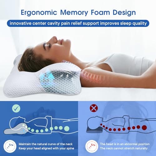 Hapiclody Cervical Pillow for Neck Pain, Memory Foam Pillows Orthopedic Pillow for Shoulder Pain Ergonomic Head Neck Support Pillow for Side/Back/Stomach Sleepers with Cooling Removable Cover — view 5