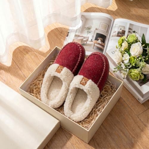LongBay Women's Warm Slippers Memory Foam Moccasin House shoes 5-6 UK, Red — view 3