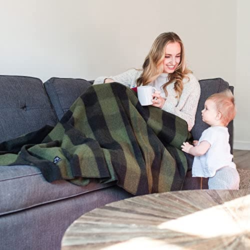 Arcturus Backwoods Wool Blanket - 4.5lbs, Warm, Heavy, Washable, Large | Great for Camping, Outdoors, Survival & Emergency Kits (Olive Green Buffalo) — view 4
