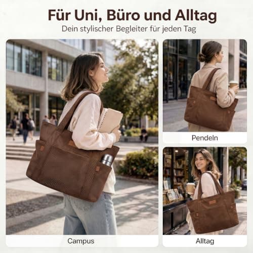 Captain Blues Tote Bag for Women with Zip, Large Capacity Work Bag with Compartments & Pockets, Soft Cotton Lining, Beach Bag for College, Teacher, Uni, School, Travel, Shopping (Brownish) — view 2