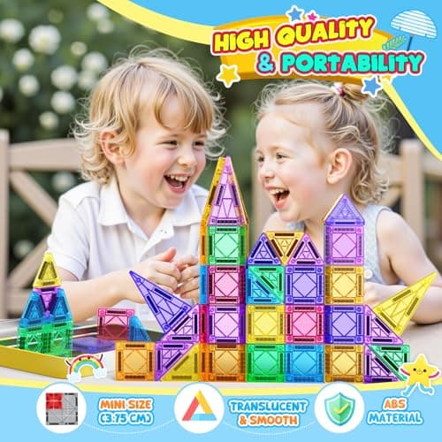 43Pcs Mini Travel Magnetic Tiles Set, Toys for 2 3 4 5 6 Year Old Boys Girls, Plane Activities for Kids, Toddlers Learning Toys Magnetic Blocks Building Travel Toys for Kids Birthday Gift for Kids — view 5