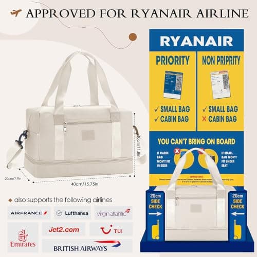 for Ryanair Cabin Bags 40x30x20 Underseat Hand Luggage Travel Bag 24L — view 2