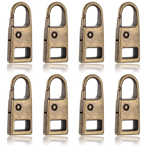 8 Pieces Zipper Pull Replacement Zipper Repair Kit Slider Metal Handle Mend Fixer Detachable Head Pull Tab for Luggage Backpack Jacket Coat(Bronze)