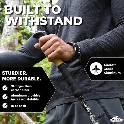 Cascade Mountain Tech Lightweight Aircraft-Grade Aluminum Trekking Poles with Extended Down Grip Plus Tip Kit, 2 Count (Pack of 1) — view 2