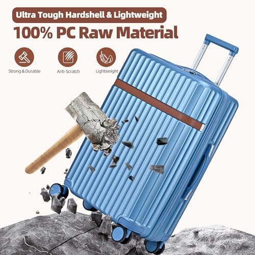 CMY Suitcase Luggage Set | Lightweight Hard Shell Suitcases | 4 Silent Dual Spinner Wheels | 3 Digit Combination Lock | Aluminium Telescopic Handle | 2 Pcs Sets (Sky Blue, Cabin 20" + Large 28") — view 4