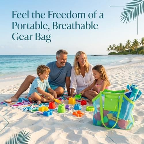 Haoyic Large Mesh Beach Bag, Oxford Cloth and Mesh Net Foldable Organizer with Small Pouch for Family Vacations, Pool and Travel — view 2