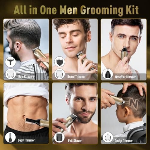 Solati Beard Trimmer Hair Clippers Men, 17-in-1 Professional Electric Shaver and Grooming Kit, Cordless Body Nose Face Shaving Set, Perfect Mens Gifts for Him(Gold) — view 3