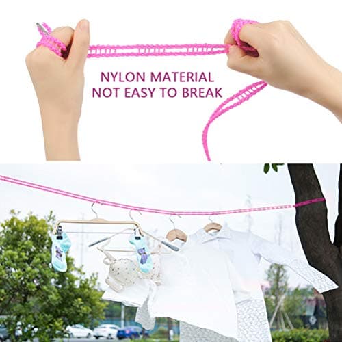 TIMESETL Elastic Clothesline, Portable Adjustable Travel Clothes Drying Line with 12pcs Clothespins for Outdoor and Indoor Use, Hotel, Balcony, Backyard [Black + Pink] - [3 Pack] — view 4