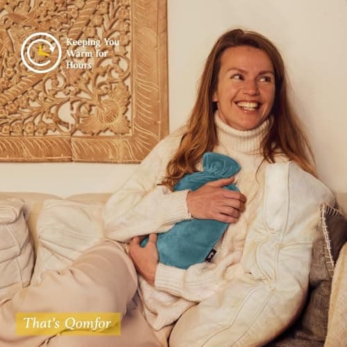 Hot Water Bottle - with Soft Premium Fleece Cover - Green Blue, 2L - Heating Pad for Menstrual Cramps & Period Comfort - Bed Foot Warmer - Hot & Cold Compress for Back, Stomach, Neck Pain Relief — view 5