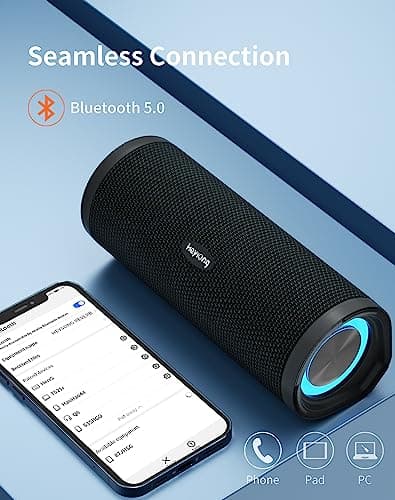 HEYSONG Portable Bluetooth Speaker, Waterproof Outdoor Speakers with LED Light, Enhanced Bass, IPX7 Floating, 40H Play, TF Card, True Wireless Stereo for Party, Shower, Biking, Gifts for Men — view 6