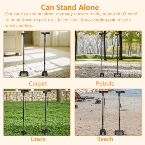 LINGTHIN Walking Stick 265 lbs Capacity, Height Adjustable Walking Stick with LED Flashlight, Warning Light and Alarm , Walking Cane for Seniors and Adults Who Need More Support. — view 6