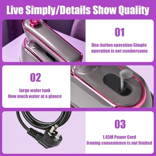 Portable Travel Garment Steamer, 180° Rotatable Handle & Large Ceramic Heating Plate, Handheld Clothes Steam Iron for Home & Worldwide Trips — view 5
