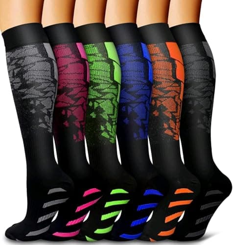 Compression Socks for Women and Men 15-20 mmHg 6 Pack Compression Stockings Circulation-Best Support for Medical,Running,Nursing,Athletic (A-Assorted-4, Large-X-Large)