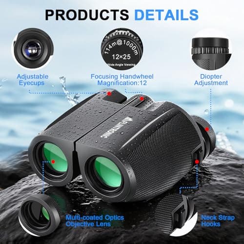 Flintronic 12X25 Binoculars for Adults Kids, Compact Binoculars, Easy Focus Lightweight High Powered Binocular for Bird Watching Outdoor Sports Concerts Hunting Travel Camping — view 5