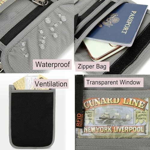 Tcdwla RFID Blocking Travel Wallet, Neck Cell Phone Holder, Travel Wallet, Waterproof Travel Wallet, Portable Travel Passport Holder, red, M — view 5