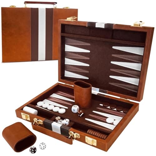YZNlife Backgammon Set 2 players Classic Backgammon Board Game with Premium Leather Case,Portable and backgammon travel sets for Adults and Kids (11,Inch)