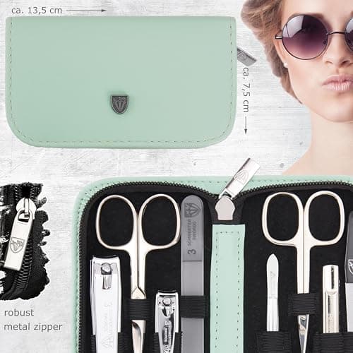 3 Swords Germany - brand quality 8 piece manicure pedicure grooming kit set in mint fashion leather case in gift box - Made by 3 Swords — view 5
