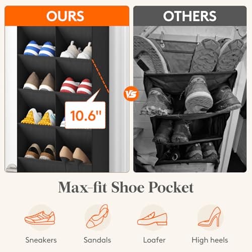 Lifewit 6 Tier Over the Door Shoe Organiser Hanging Rack Holder, Black — view 3
