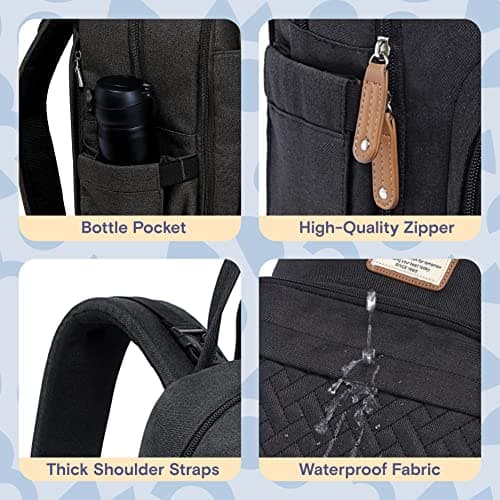 RUVALINO Baby Changing Bag Backpack, Neutral All-in-One Baby Bags for, Multifunction Large Travel Backpack with Portable Changing Pad, Stroller Straps, Pacifier Case and Insulated Pockets, Black — view 6