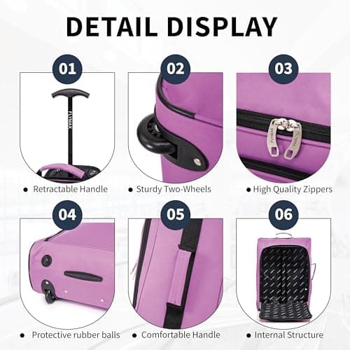 55x40x20 Ryanair Cabin Bag Hand Luggage Lightweight Suitcase Approved Carry on Luggage 1.4kg 44L Fits Purple — view 3