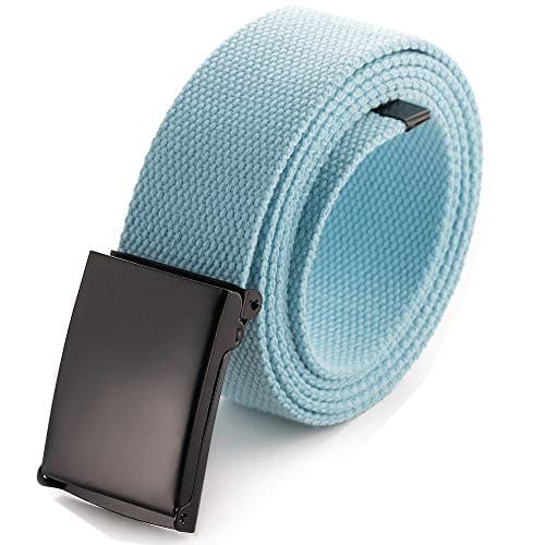 Mile High Life Cut To Fit Canvas Web Belt Size Up to 52" with Flip-Top Solid Black Military Buckle (Sky Blue)