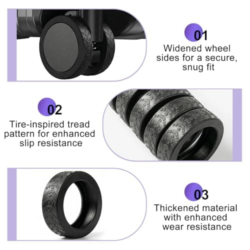 Peaflew 8 Pcs Suitcase Wheel Protectors, Enduring Silicone Luggage Wheel Protectors for 2-2.7'' Wheels, Anti-Noise Suitcase Wheels Covers Protectors for Carry On/Travel Suitcase Wheel (Black) — view 4