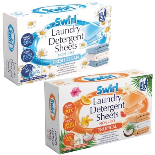Laundry Detergent Sheets 40 Pack (20 Fresh Clean + 20 Tropical) – Non Bio Washing Sheets for Machine Wash – Eco Friendly Alternative to Washing Powder, Liquid, Pods & Capsules