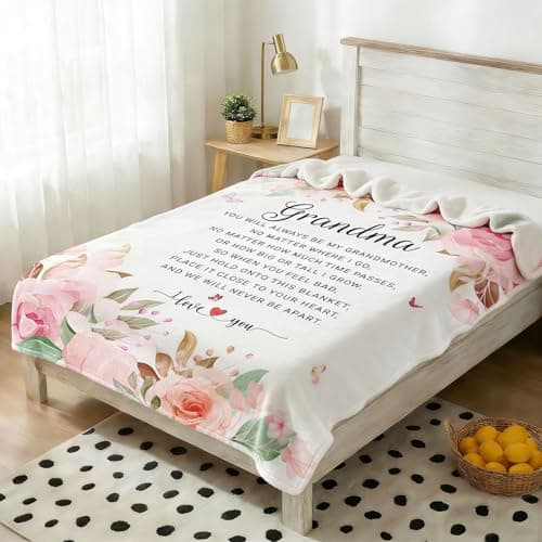 twirush Gifts for Grandma, 60 × 50 in Grandma Gifts from Grandchildren, Unique Design Blanket for Granny on Birthday, Pink Watercolor Floral Flannel Throw Blankets — view 6