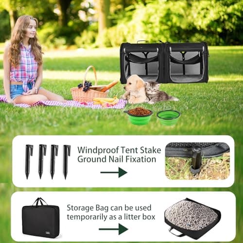 Wakytu Foldable Cat Carrier 89x35x43cm for 2 Cats, 2 in 1 Pet Carrier and Car Seat Secure and Ventilated for Car Travel Vet Suitable for Small Dogs and Cats — view 6