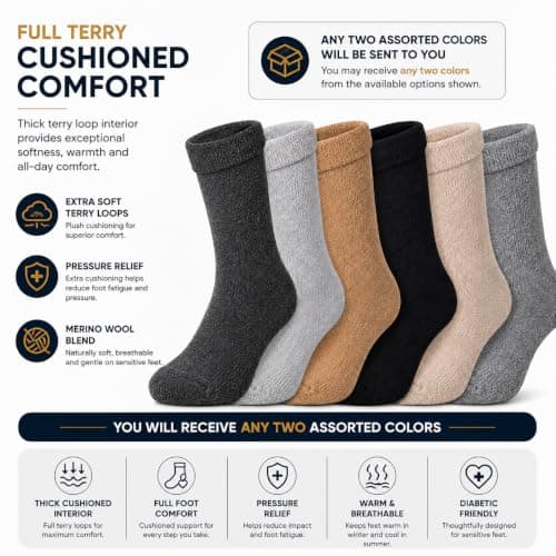 ITRAT Men's Diabetic Merino Wool Thermal Heated Extra Warm Socks 2.4TOG (-25°C resistant) Hiking Walking Thermal Athletic Outdoor Winter Socks (Assorted 2 Pairs) — view 2