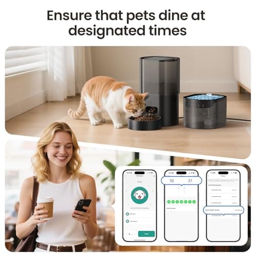 Automatic Cat Feeder and Water Dispenser, 2-in-1 Pet Feeder Automatic with Timer, 3 L Dry Food Feeder, 2.5 L Water Fountain with APP 2.4G WiFi, 1-6 Meal, Stainless Steel Bowl for Cats and Dogs — view 4