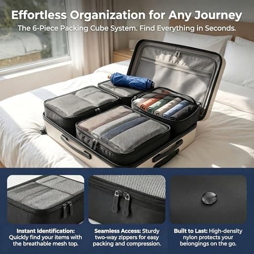 6pcs Foldable Large Packing Cubes, Travel Suitcases Organiser (Black) — view 4