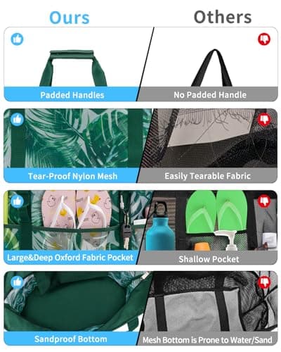 Large Beach Bag with Zip Mesh Beach Bags for Women Men Family, M Coconut — view 4