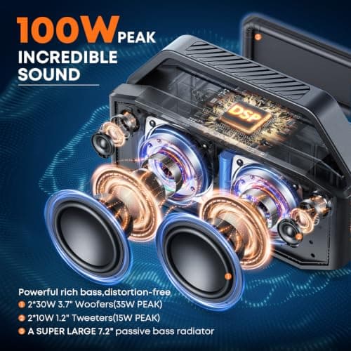W-KING Loud Bluetooth Speaker, 100W PEAK IPX7 Portable Speakers Wireless — view 2