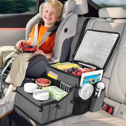 INFANZIA Car Seat Organizer, Backseat Van Organizer with Cup Holders for Car Front Passenger and Back Seat, Carseat Storages with Cooler Compartment for Kids and Adults for Toy, Snacks (Gray) — view 2