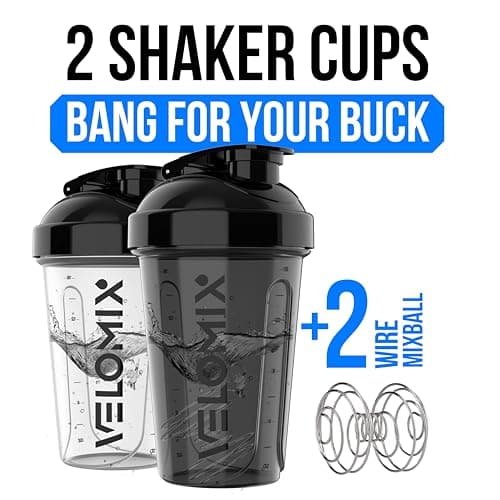 VELOMIX 2 Pack 600ml Protein Shaker Bottle, Black/Transparent — view 2