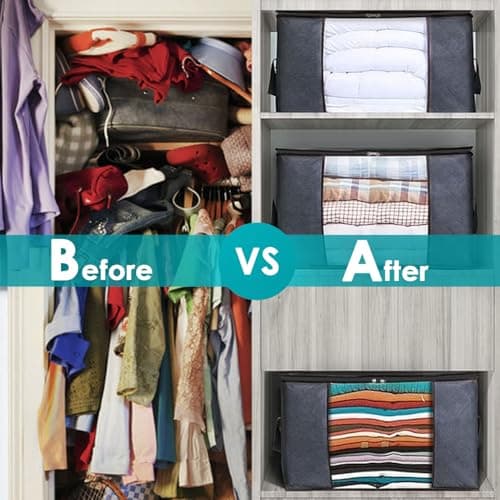 Joybees Clothes Storage Bags with Lids, 3-Pack, 90L Large Foldable Boxes with Zipper & Clear Window, Thick Scratch-Resistant Material, Moving & Bedding Storage, Black, 60 × 45 × 35 cm — view 6
