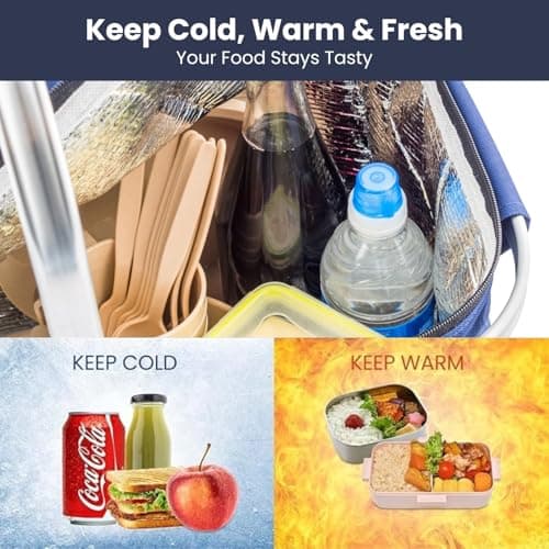 HOMESHOPA 35 Litre Insulated Picnic Basket With Lid, Red Multi Stripe Foldable Thermal Cooler Bag Hard Liner, Upright Standing Box for Outdoor Camping, Travel, Portable & Collapsible Shopping Hamper — view 4