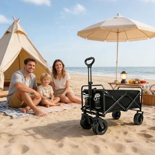 Sanycasa 200L 200KG Festival Trolley Camping Shopping Beach Wagon Trolley Off-road Beach adapted Stroller with Brakes robust adjustable Handle with transport bag, black — view 6