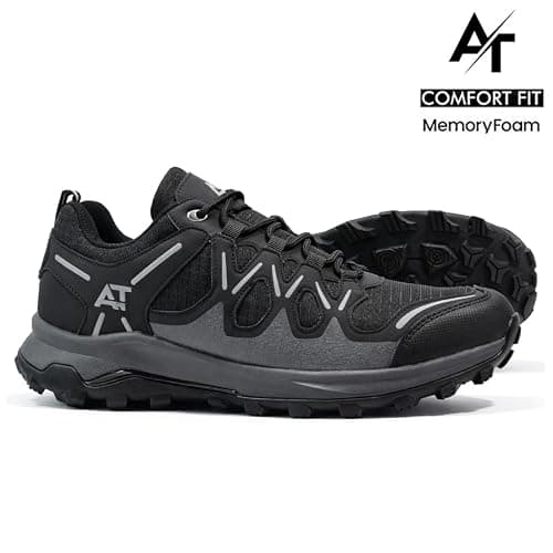 MENS MEMORY FOAM HIKING WALKING BOOTS ANKLE WINTER TREKKING TRAIL TRAINERS SHOES SIZE (BLACK, UK Footwear Size System, Adult, Men, Numeric, Medium, 7) — view 2