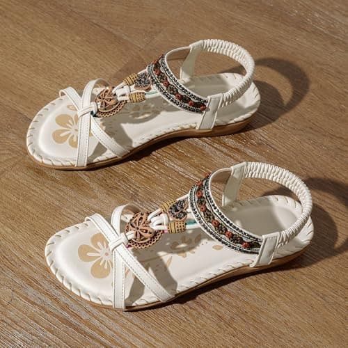 Flat Sandals Women's Summer Sandals Women's Elegant Roman Sandals Open Toe Summer Shoes Boho Vintage Women's Sandals Ethnic Women's Shoes Flat Sole Beach Sandals for Travel, Holiday, Mint Green, 4 UK — view 6
