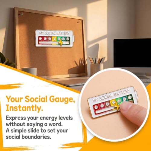 11PCS Social Battery-Powered Badge & Brooch Set, Interactive Mood Pins with 7 Sliding Expressions, Creative Enamel Lapel Pin Badges Funny Social Battery Pin for Backpacks Clothes Hats Bags Decor — view 3