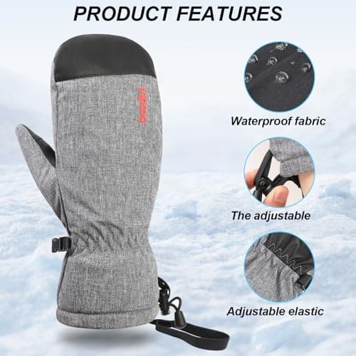 QKURT Ski Mittens, Winter Snowboard Mittens Waterproof Snow Gloves Leather Gloves for Outdoor Activitives Men Women — view 5